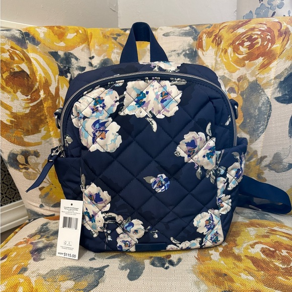 NWT Vera Bradley Convertible Backpack in Navy Blooms and Branches - Picture 1 of 6